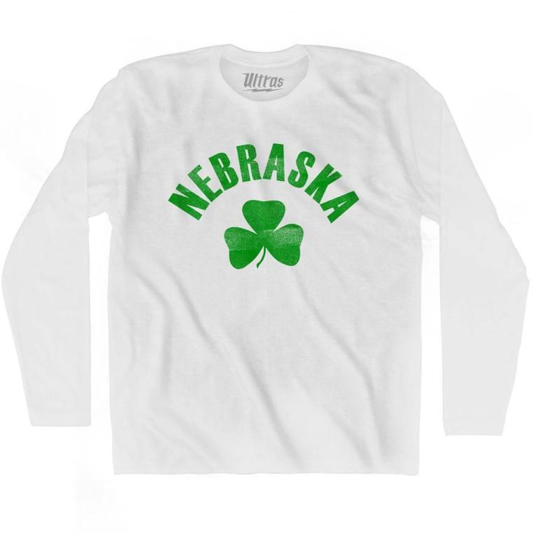 Nebraska State Shamrock Cotton Long Sleeve T-shirt - White