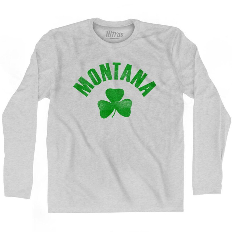 Montana State Shamrock Cotton Long Sleeve T-shirt - Grey Heather