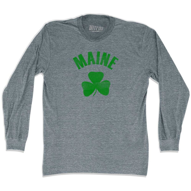 Maine State Shamrock Tri-Blend Long Sleeve T-shirt - Athletic Grey