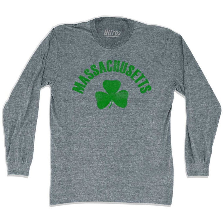 Massachusetts State Shamrock Tri-Blend Long Sleeve T-shirt - Athletic Grey