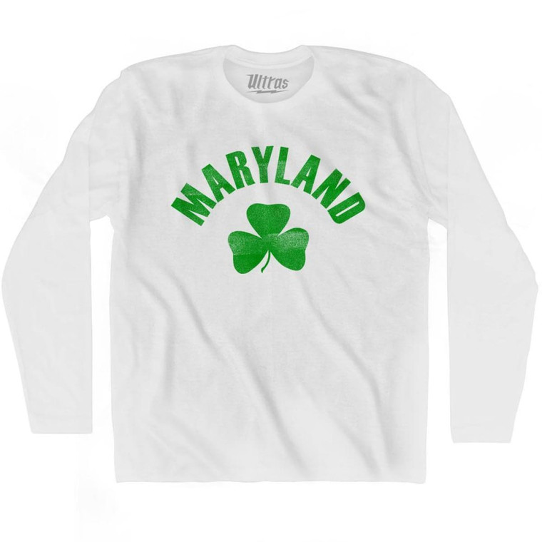 Maryland State Shamrock Cotton Long Sleeve T-shirt - White