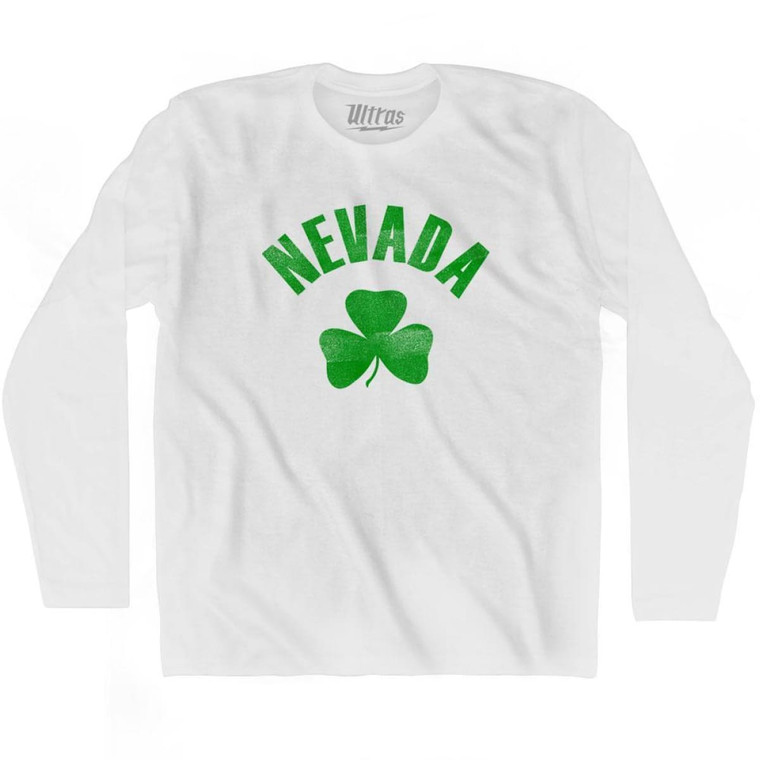 Nevada State Shamrock Cotton Long Sleeve T-shirt - White