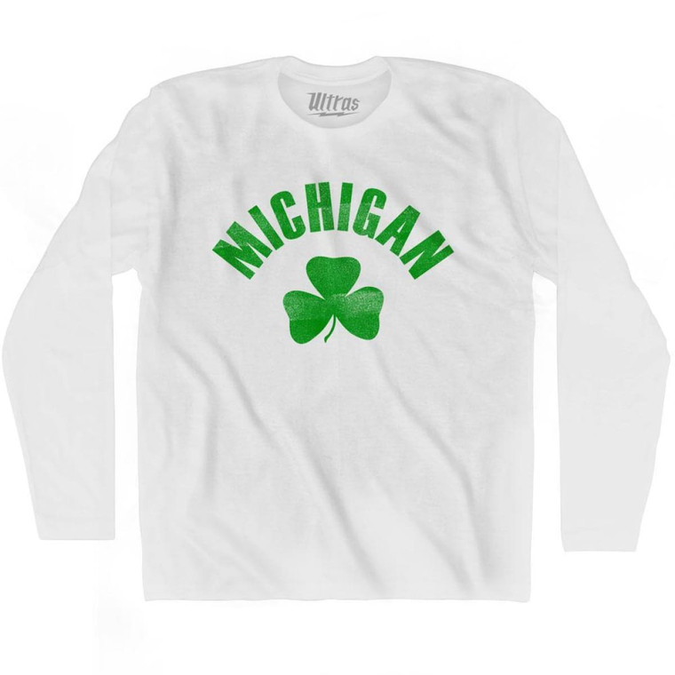 Michigan State Shamrock Cotton Long Sleeve T-shirt - White