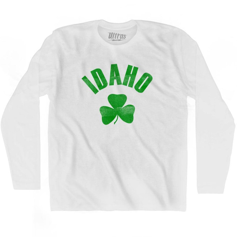 Idaho State Shamrock Cotton Long Sleeve T-shirt - White