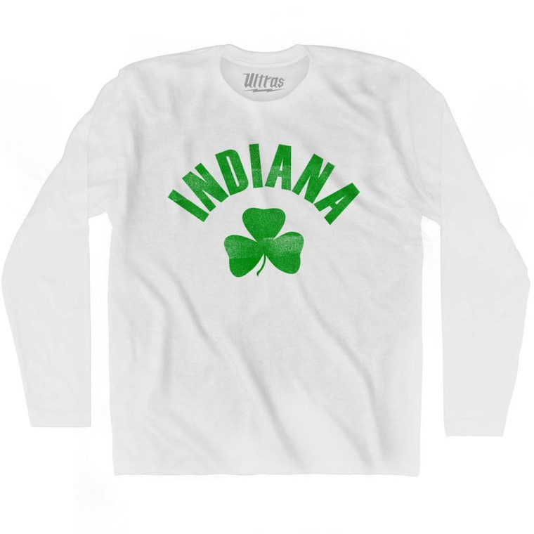 Indiana State Shamrock Cotton Long Sleeve T-shirt - White