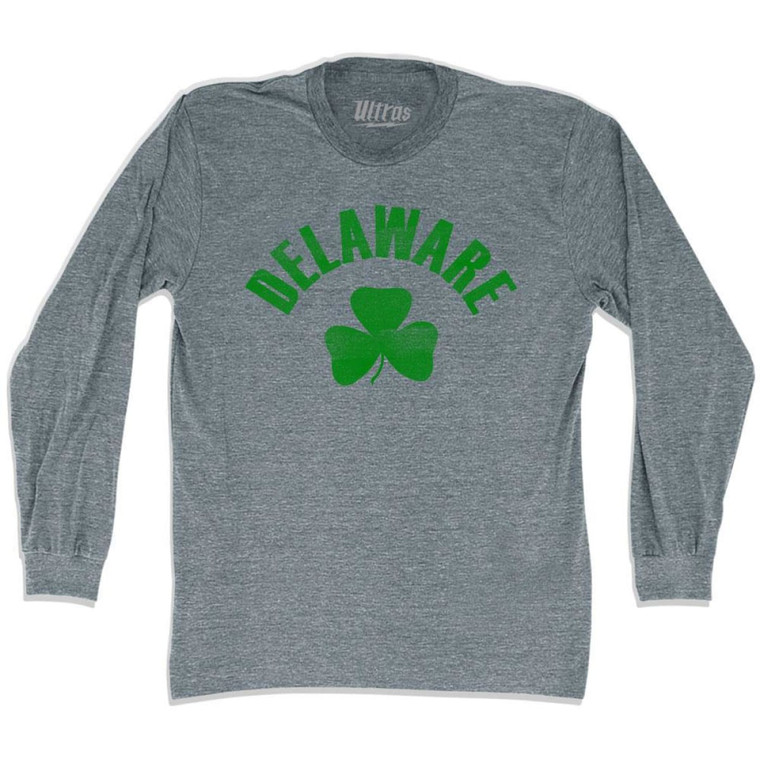 Delaware State Shamrock Tri-Blend Long Sleeve T-shirt-Athletic Grey