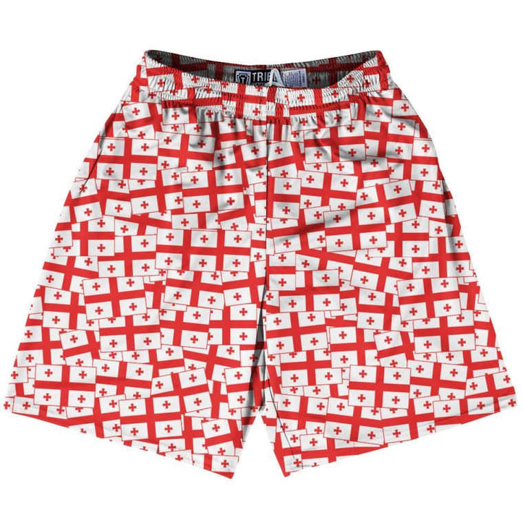Tribe Georgia Party Flags Lacrosse Shorts Made in USA - White Red
