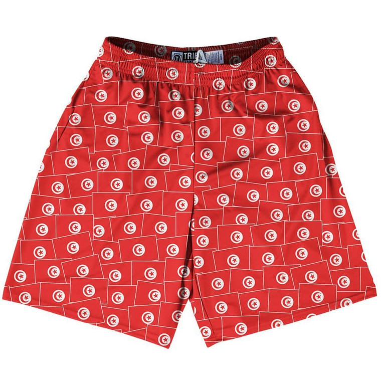Tribe Tunisia Party Flags Lacrosse Shorts Made in USA - White Red