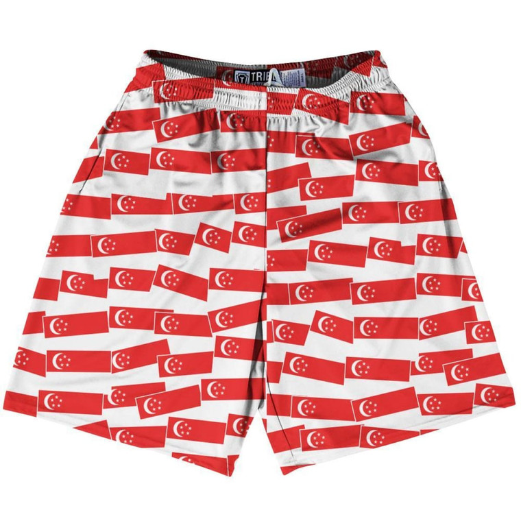 Tribe Singapore Party Flags Lacrosse Shorts Made in USA - Red White