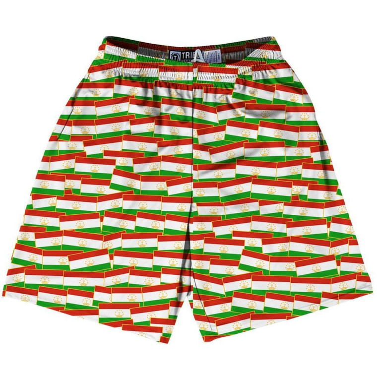 Tribe Tajikistan Party Flags Lacrosse Shorts Made in USA - White Red