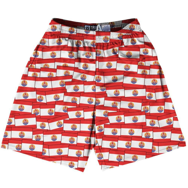 Tribe Tahiti Party Flags Lacrosse Shorts Made in USA - White Red