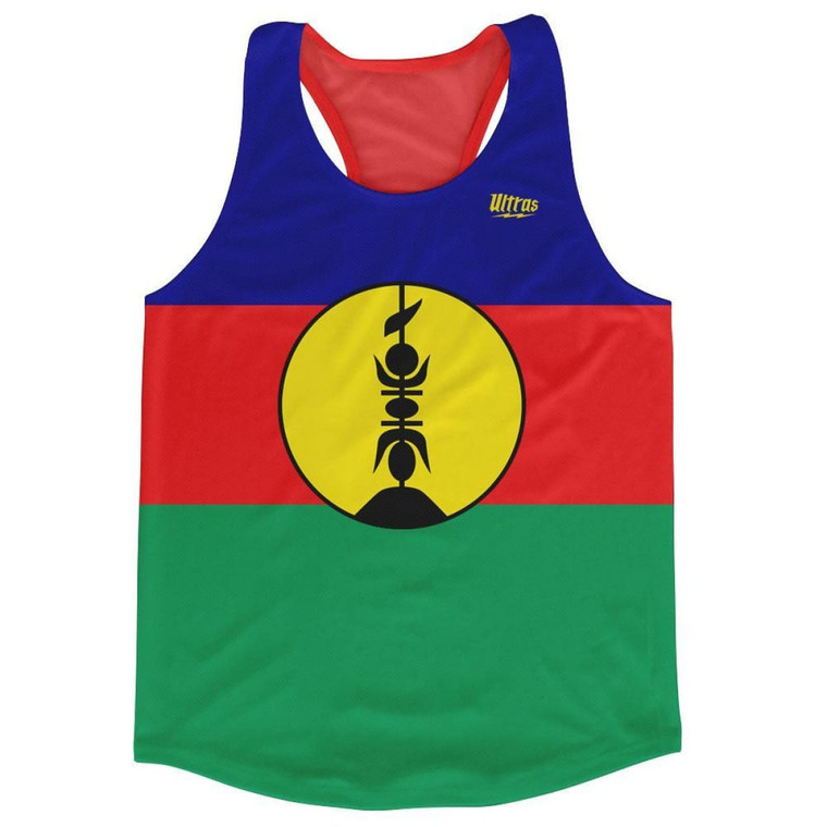 New Caledonia Country Flag Running Tank Top Racerback Track and Cross Country Singlet Jersey Made In USA - Red Blue Green