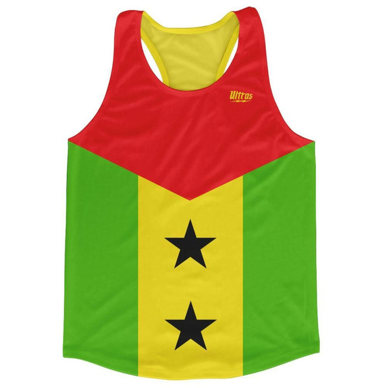 Sao Tome and Principe Country Flag Running Tank Top Racerback Track and Cross Country Singlet Jersey Made In USA - Yellow Green