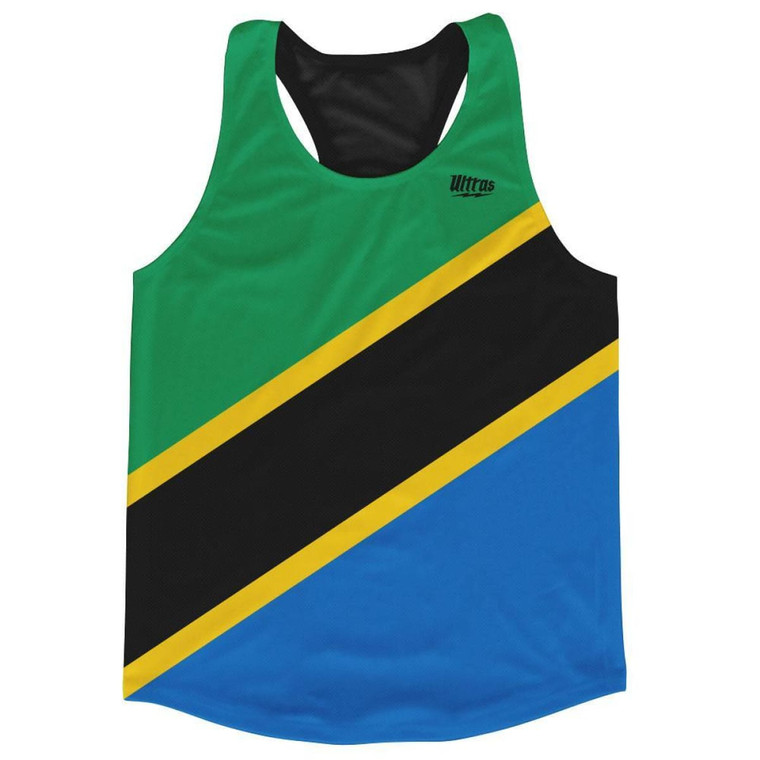 Tanzania Country Flag Running Tank Top Racerback Track and Cross Country Singlet Jersey Made In USA - Blue Green