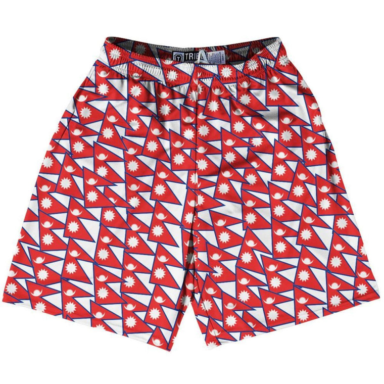 Tribe Nepal Party Flags Lacrosse Shorts Made in USA - Red White