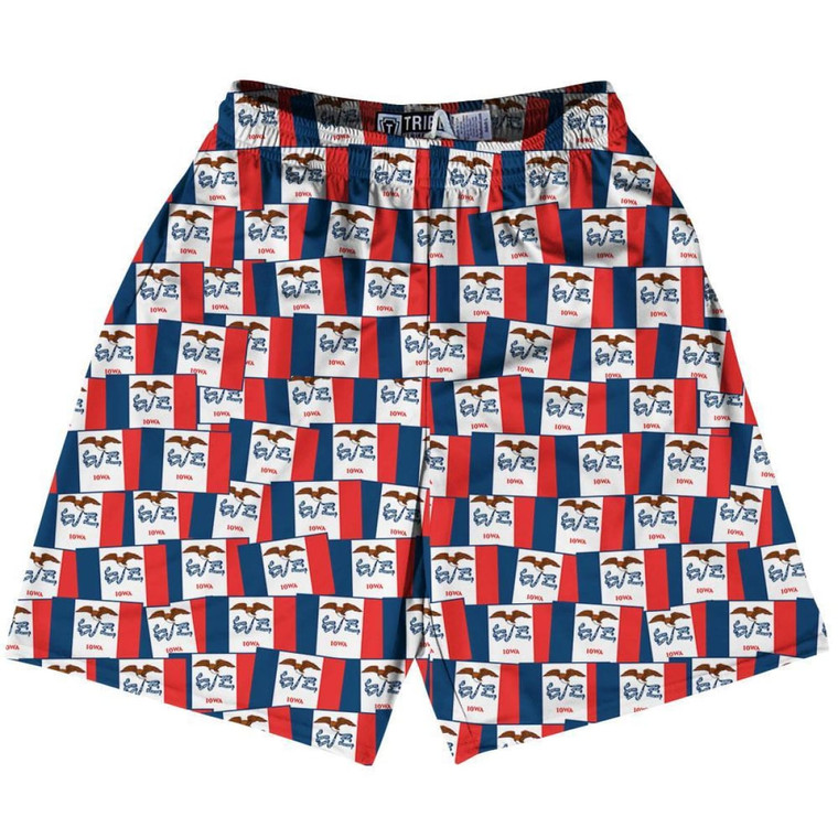 Tribe Iowa State Party Flags Lacrosse Shorts Made in USA - Red Blue