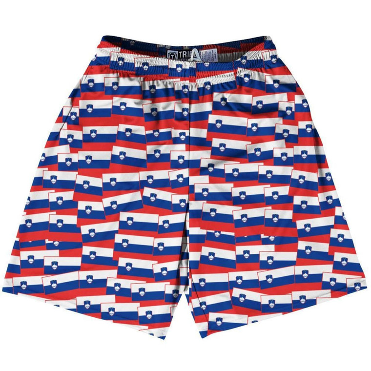 Tribe Slovenia Party Flags Lacrosse Shorts Made in USA - Red Blue