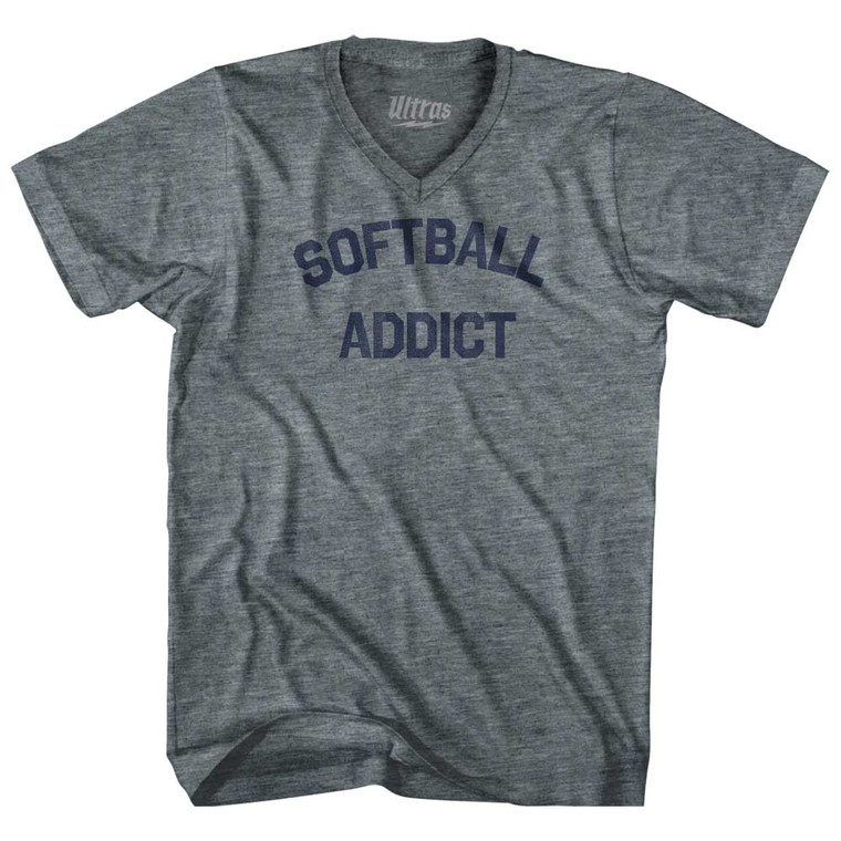 Softball Addict Tri-Blend V-neck Womens Junior Cut T-shirt - Athletic Grey