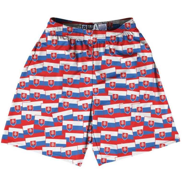Tribe Slovakia Party Flags Lacrosse Shorts Made in USA - Red Blue