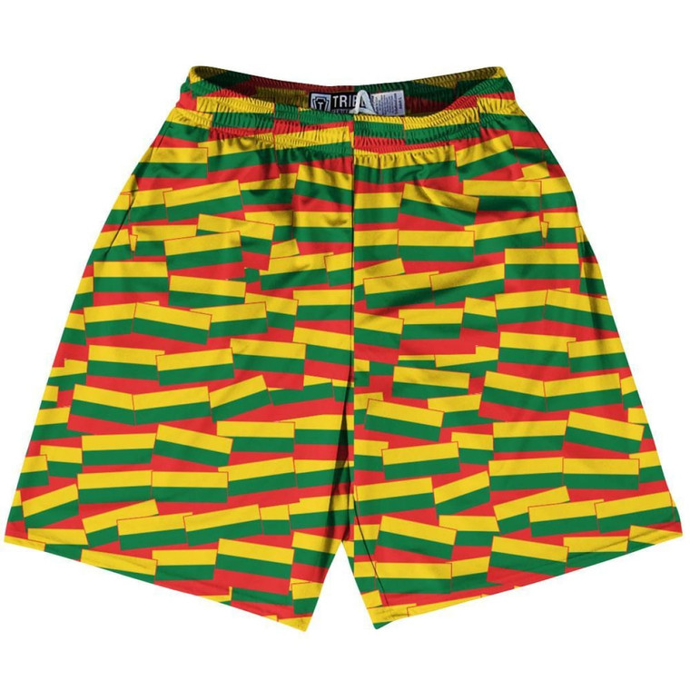 Tribe Lithuania Party Flags Lacrosse Shorts Made in USA - Red Green