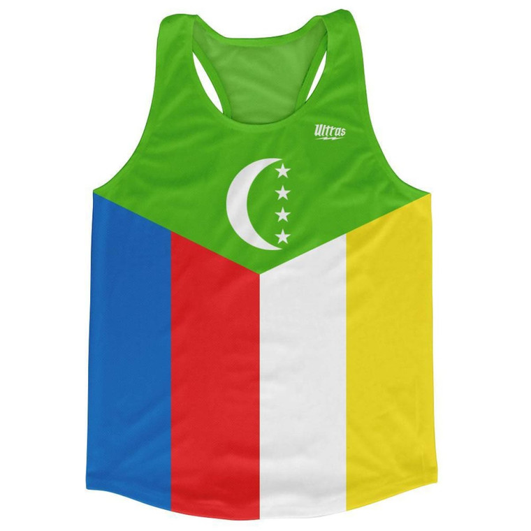 Comoros Country Flag Running Tank Top Racerback Track and Cross Country Singlet Jersey Made In USA-Light Green