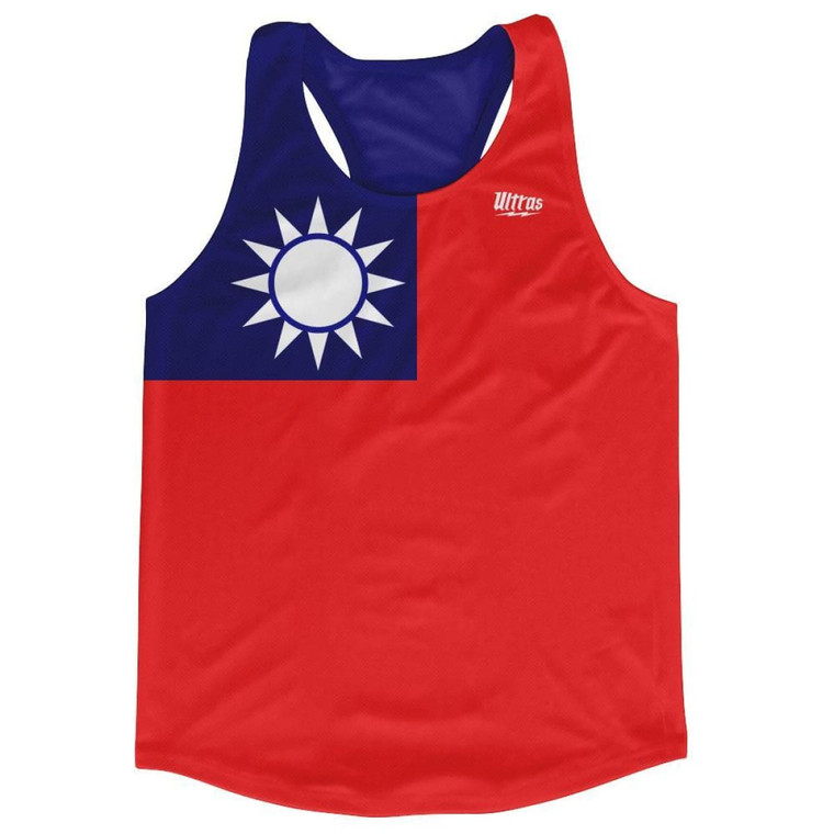 Taiwan Chinese Taipei Country Flag Running Tank Top Racerback Track and Cross Country Singlet Jersey Made In USA - Red Blue