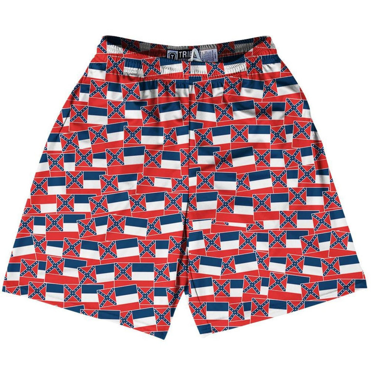 Tribe Mississippi State Party Flags Lacrosse Shorts Made in USA - Red Blue