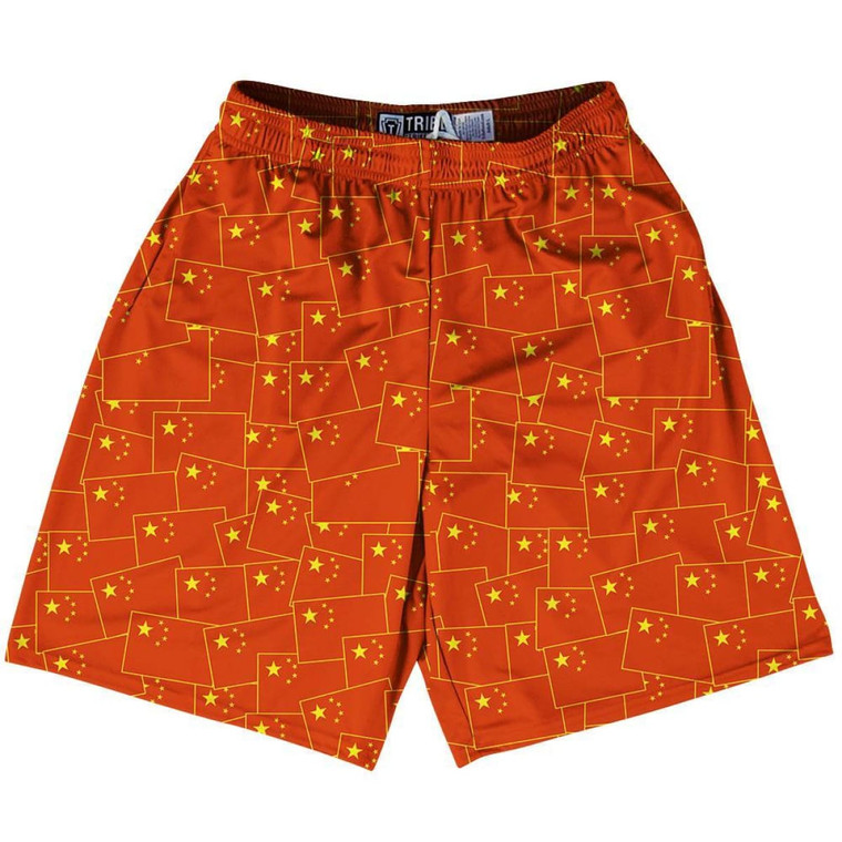 Tribe China Party Flags Lacrosse Shorts Made in USA - Yellow Red