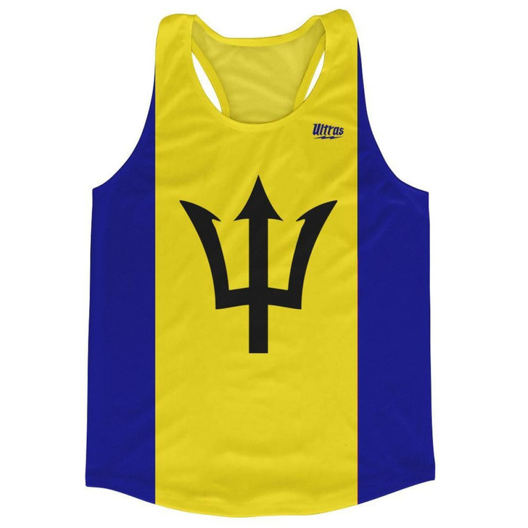 Barbados Country Flag Running Tank Top Racerback Track and Cross Country Singlet Jersey Made In USA - Blue Yellow