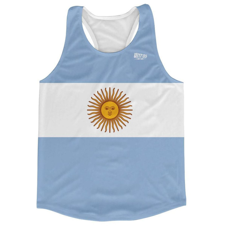 Argentina Country Flag Running Tank Top Racerback Track and Cross Country Singlet Jersey Made In USA-White Blue
