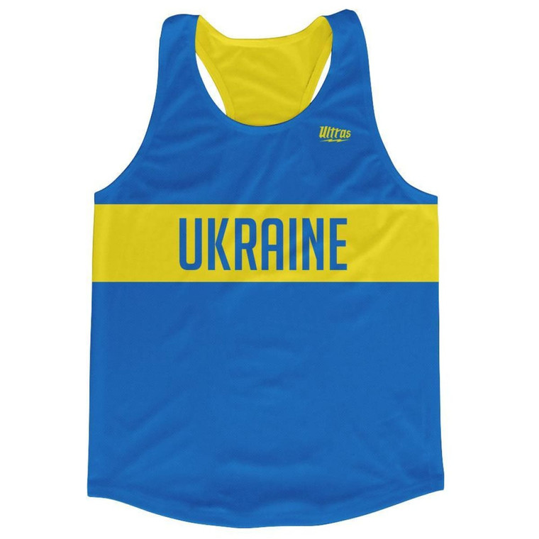 Ukraine Country Finish Line Running Tank Top Racerback Track and Cross Country Singlet Jersey Made In USA - Blue Yellow