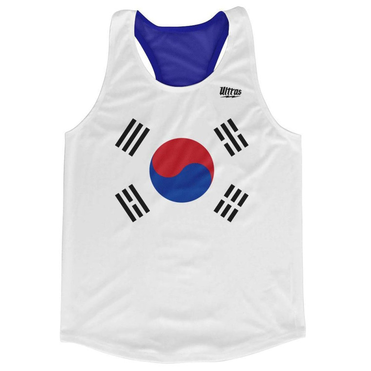 South Korea Country Flag Running Tank Top Racerback Track and Cross Country Singlet Jersey Made In USA - Blue White