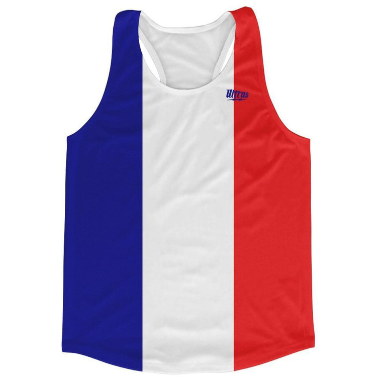 France Country Flag Running Tank Top Racerback Track and Cross Country Singlet Jersey Made In USA-Red White Blue