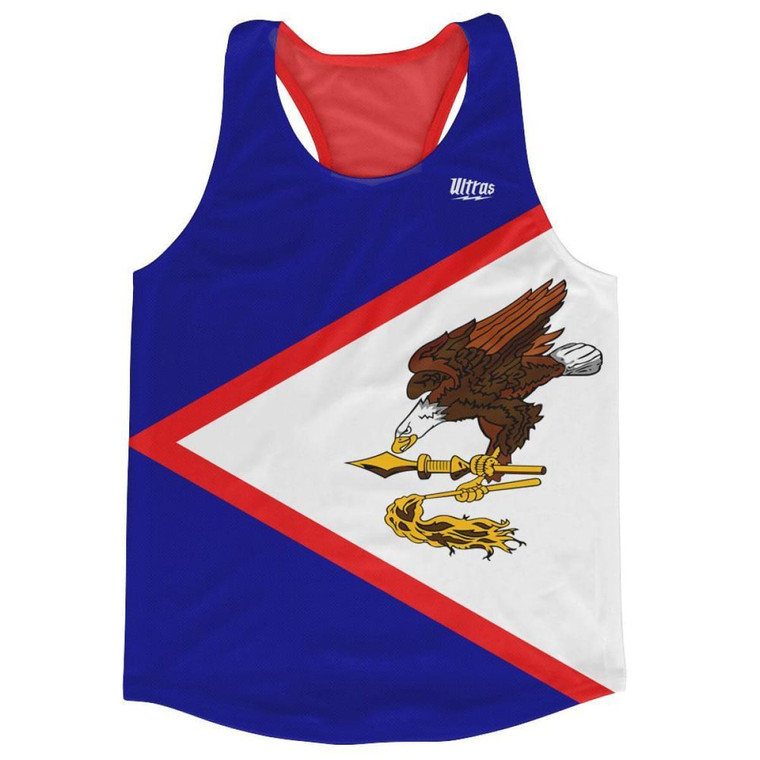 American Samoa Country Flag Running Tank Top Racerback Track and Cross Country Singlet Jersey Made In USA-Red Blue