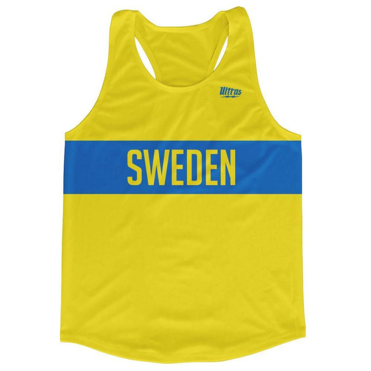 Sweden Country Finish Line Running Tank Top Racerback Track and Cross Country Singlet Jersey Made In USA - Blue Yellow