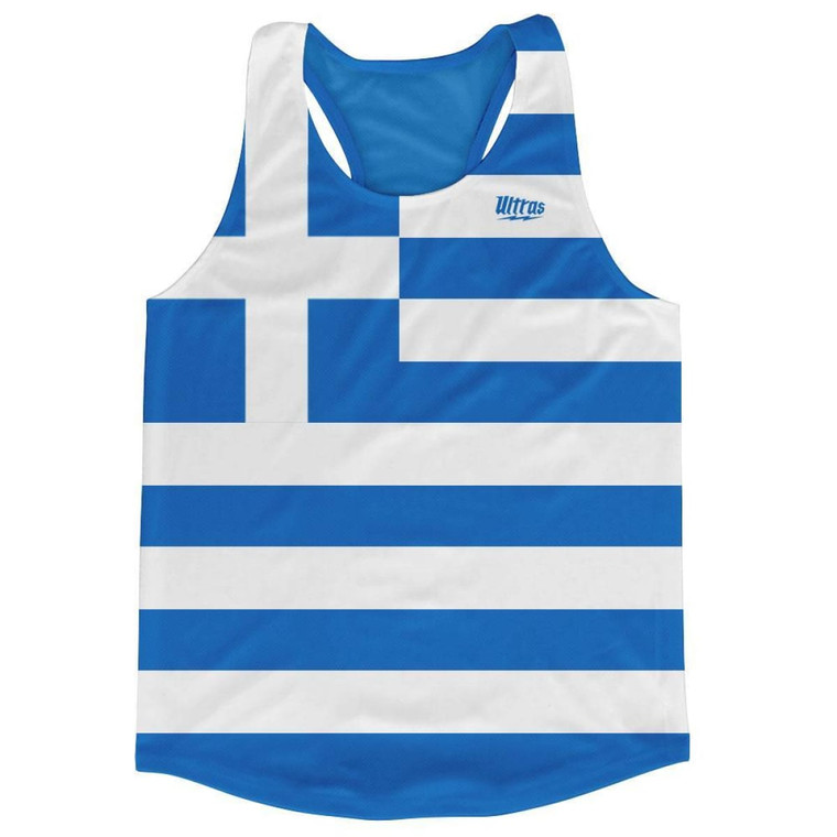 Greece Country Flag Running Tank Top Racerback Track and Cross Country Singlet Jersey Made In USA - Blue White