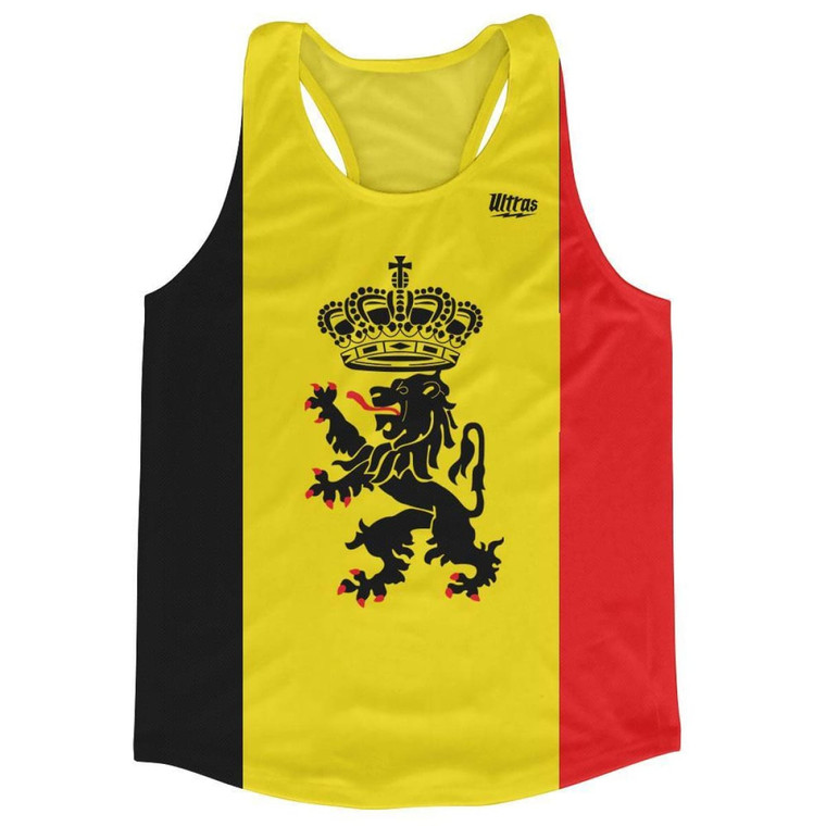 Belgium Country Flag Running Tank Top Racerback Track and Cross Country Singlet Jersey Made In USA - Black Yellow Red