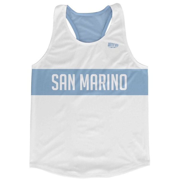 San Marino Country Finish Line Running Tank Top Racerback Track and Cross Country Singlet Jersey Made In USA - White Blue
