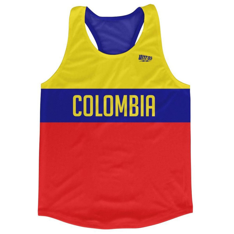 Colombia Country Finish Line Running Tank Top Racerback Track and Cross Country Singlet Jersey Made In USA-Yellow blue Red