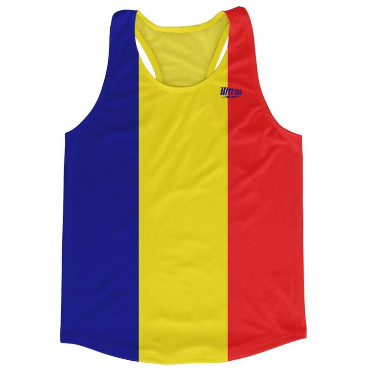 Romania Country Flag Running Tank Top Racerback Track and Cross Country Singlet Jersey Made In USA - Blue Red Yellow