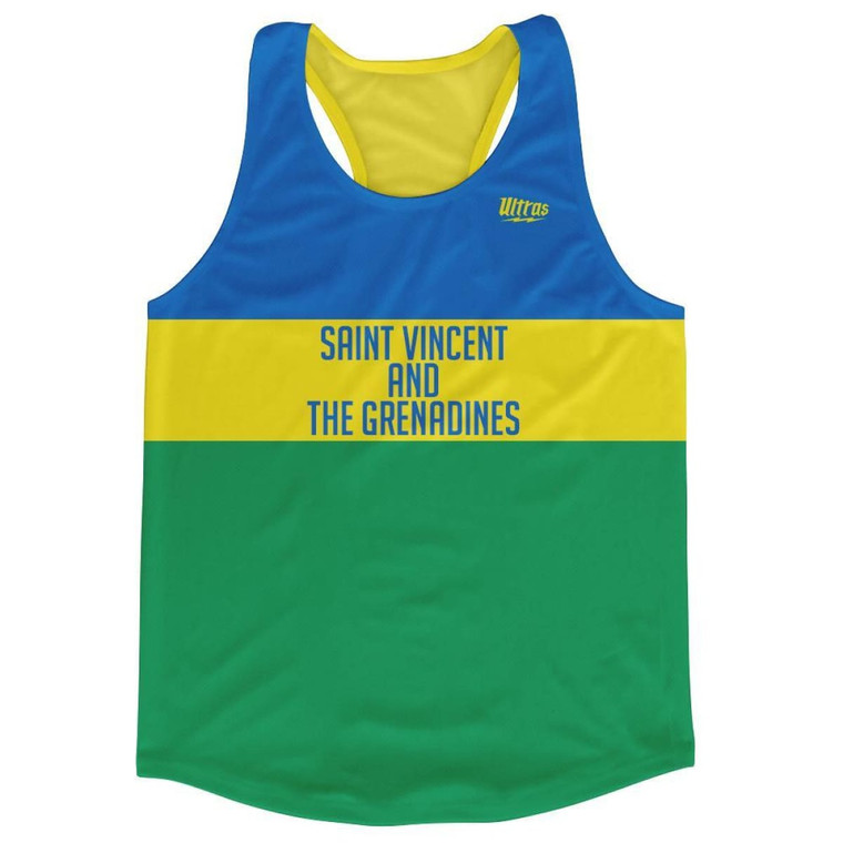 Saint Vincent and the Grenadines Country Finish Line Running Tank Top Racerback Track and Cross Country Singlet Jersey Made In USA - Blue Yellow Green