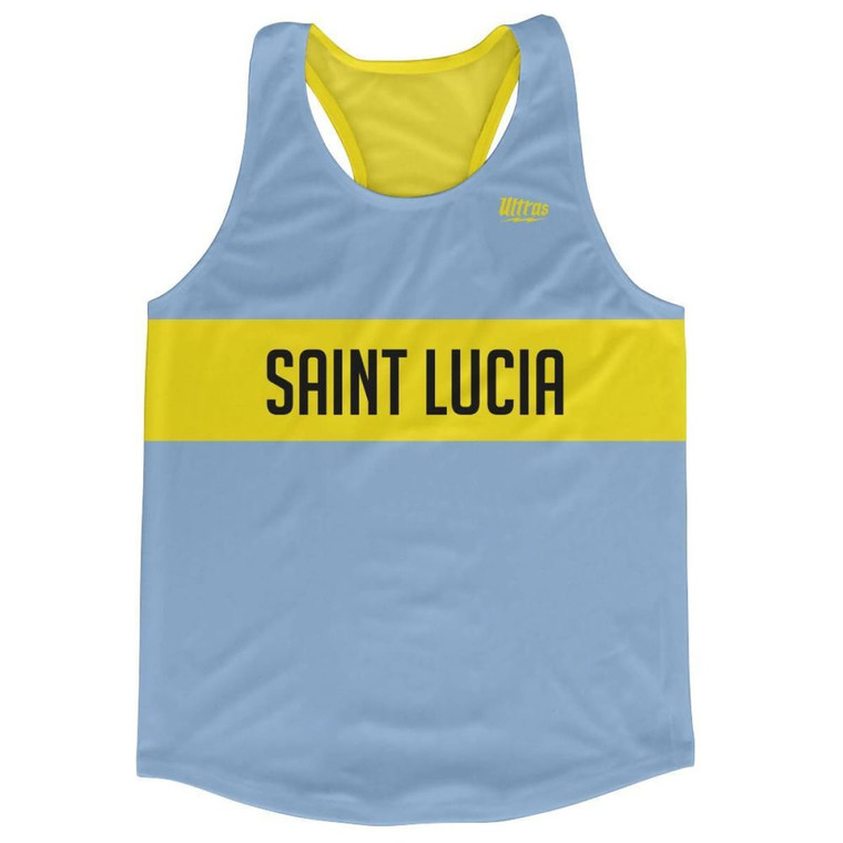 Saint Lucia Country Finish Line Running Tank Top Racerback Track and Cross Country Singlet Jersey Made In USA - Light Blue Yellow