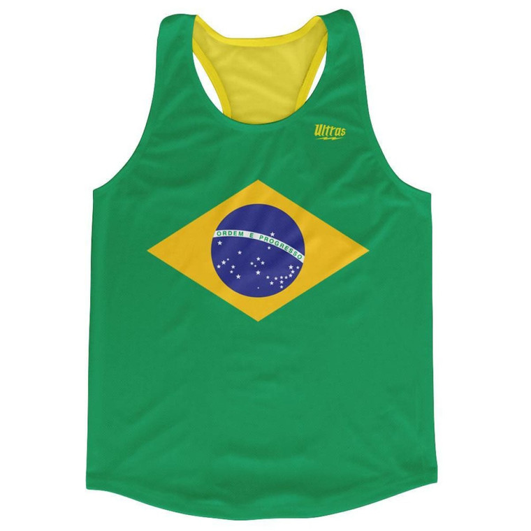 Brazil Country Flag Running Tank Top Racerback Track and Cross Country Singlet Jersey Made In USA - Green Yellow