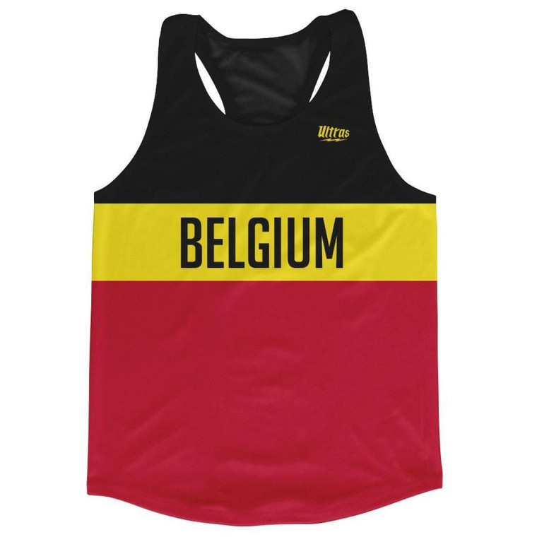 Belgium Country Finish Line Running Tank Top Racerback Track and Cross Country Singlet Jersey Made In USA - Black Yellow Red