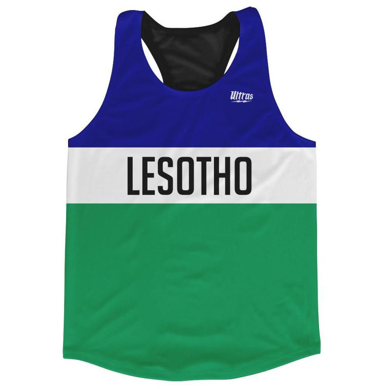 Lesotho Country Finish Line Running Tank Top Racerback Track and Cross Country Singlet Jersey Made In USA - Blue White Green