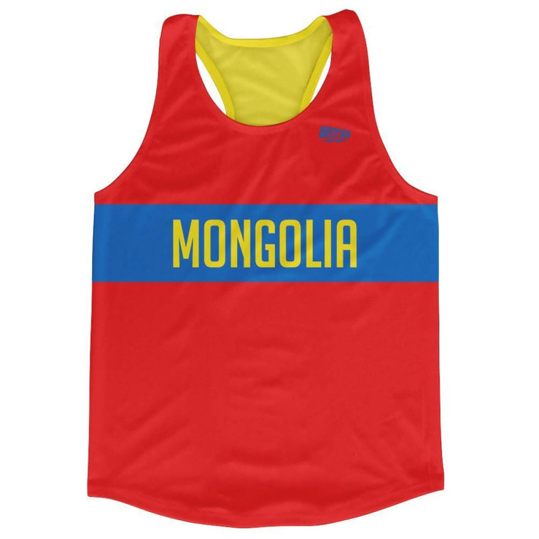 Mongolia Country Finish Line Running Tank Top Racerback Track and Cross Country Singlet Jersey Made In USA - Red Blue