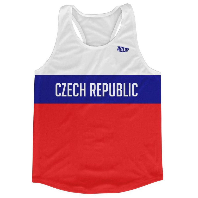 Czech Republic Country Finish Line Running Tank Top Racerback Track and Cross Country Singlet Jersey Made In USA - White Blue Red