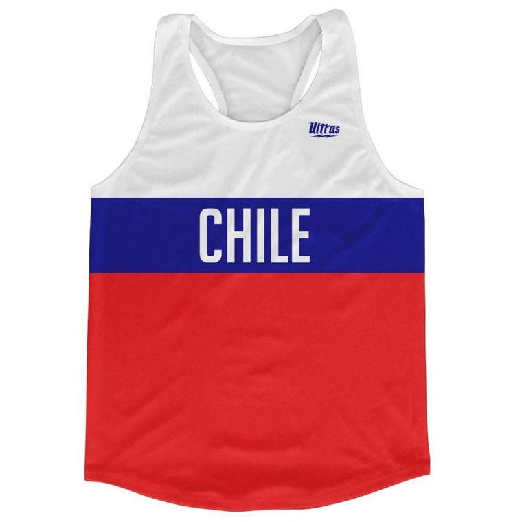 Chile Country Finish Line Running Tank Top Racerback Track and Cross Country Singlet Jersey Made In USA - White Blue Red