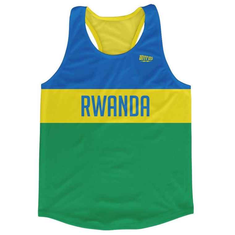 Rwanda Country Finish Line Running Tank Top Racerback Track and Cross Country Singlet Jersey Made In USA - Blue Yellow Green