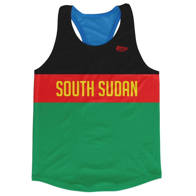 South Sudan Country Finish Line Running Tank Top Racerback Track and Cross Country Singlet Jersey Made In USA-Black Red Green